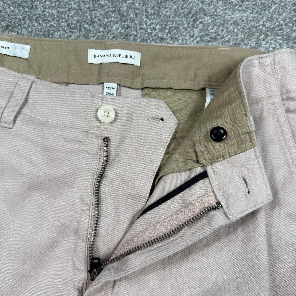 Banana Republic Slim Chino Pants Men 33x34 Faded Pink Linen Cotton Stretch NWT